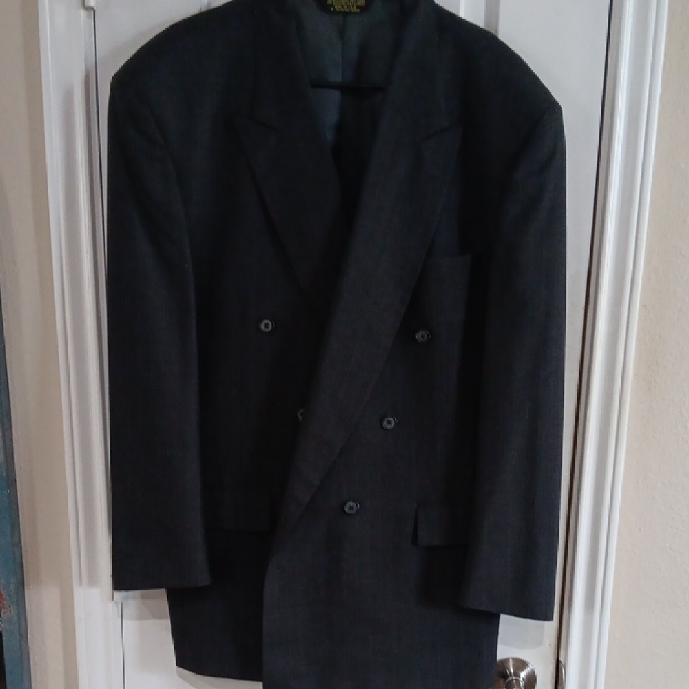 Pierre Balmain Vintage Double Breasted Blazer 46XL Wool Charcoal Grey USA